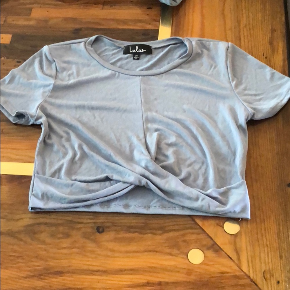 Powder blue knotted waist crop top from Lulus